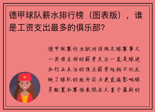 德甲球队薪水排行榜（图表版），谁是工资支出最多的俱乐部？